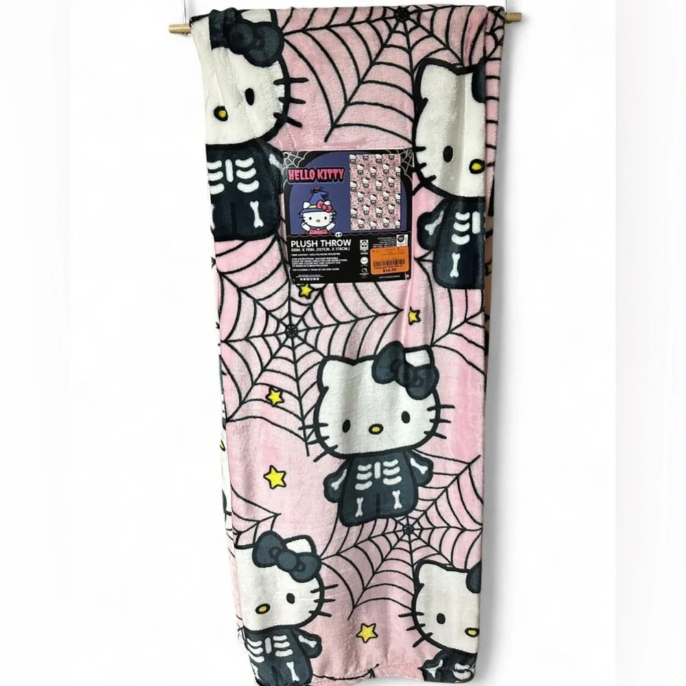 Hello Kitty Halloween Pink Skeleton Plush Throw Blanket